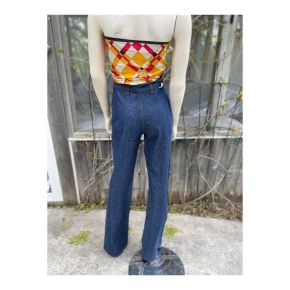 1970s Wrangler High Waist Denim Jeans Pleat front Straight leg Dark Wash 29x34 - Picture 3 of 13